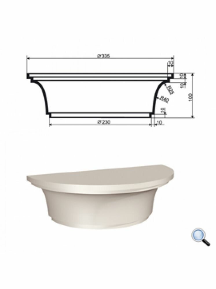 Капитель Полуколонны Lepninaplast КЛВ-205/1 Half В100хВР167.5хНР115 мм / Лепнинапласт.