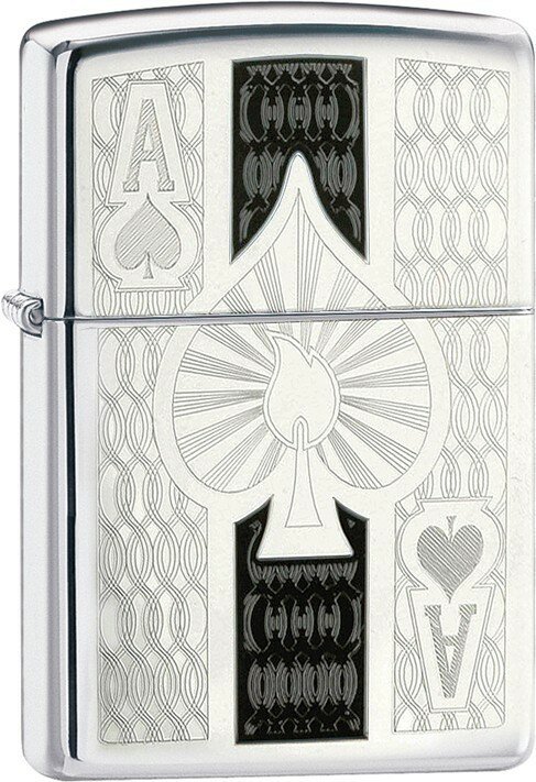 Зажигалка ZIPPO Ace с покрытием High Polish Chrome, латунь/сталь, серебристая, 38x13x57 мм