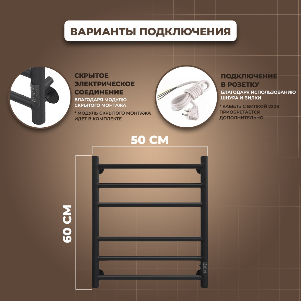 Полотенцесушитель электрический Маргроид Вид 10 СШН 60x50 R черный матовый - фото №6