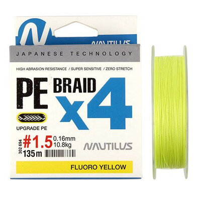 Шнур Nautilus Braid X4 Fluoro Yellow d-0.24 20.1кг 3.5PE 135м