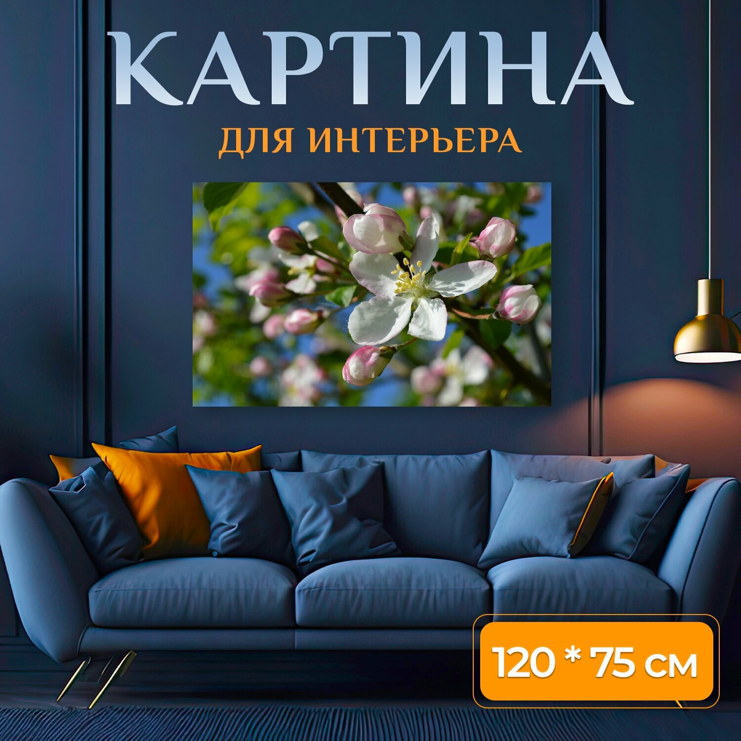 Картина на холсте "Яблоневый цвет, цветы, цвести" на подрамнике 120х75 см. для интерьера