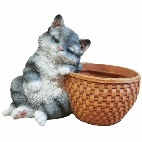 Фигура садовая кашпо котенок у корзины 18см полистоун 3453₽