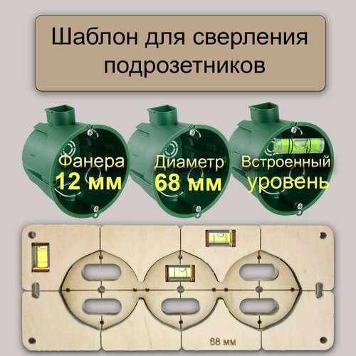 Шаблон 68 мм для 3 подрозетников с уровнем