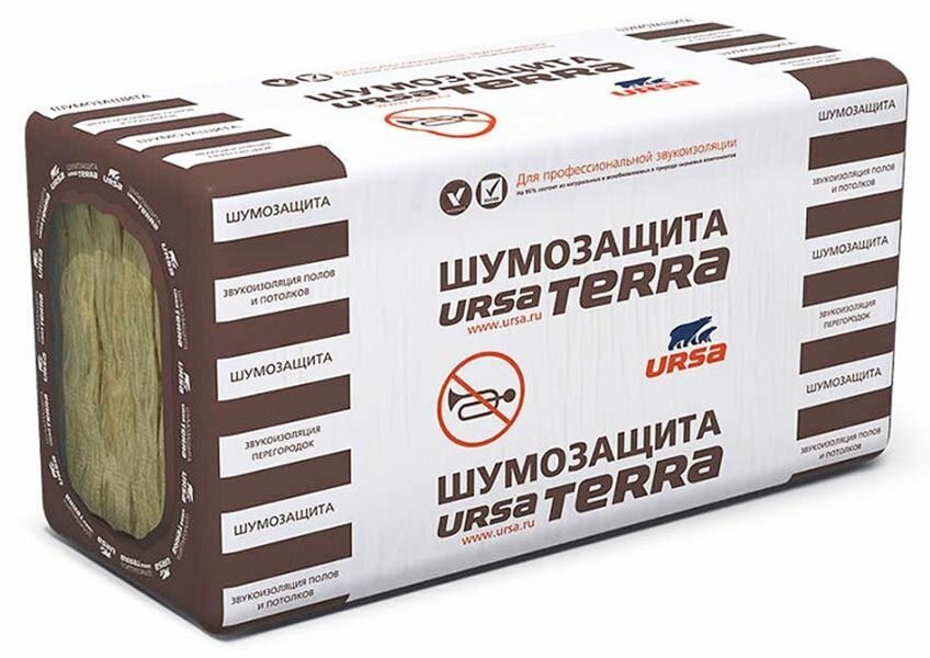 Урса Терра Шумозащита 1200х610х50мм (10шт) (7,32м2) (0,732м3) / URSA Terra Шумозащита минеральная вата 1200х610х50мм (7,32м2) (0,732м3) (упак. 10шт.)