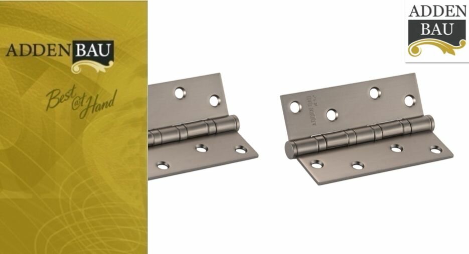 фото Петли дверные Универсальные врезные на 4-х подшипниках ADDEN BAU, 4ВВ, 100х70х2,5 MATTE SATIN CHROME (Матовый хром) комплект из 2 шт.