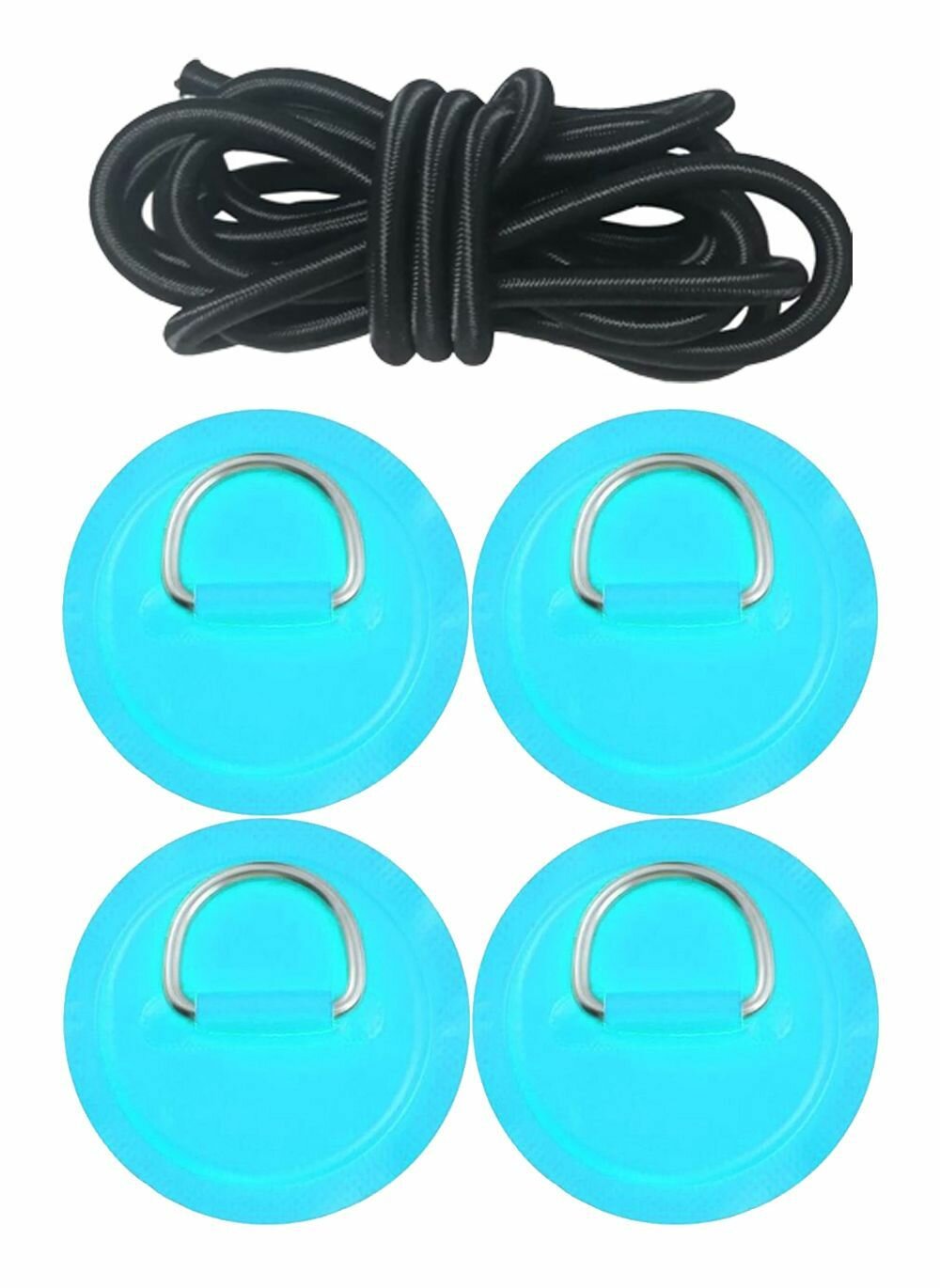 4 шт + багажная веревка Патч Рым для SUP доски с металлическим кольцом голубой