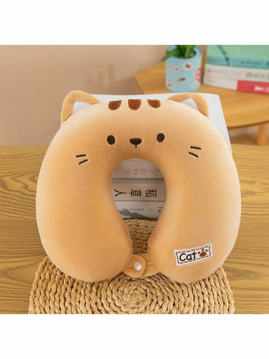 фото Подушка детская для шеи Котик. Автомобильная подушка для путешествий, дорожная игрушка детская, подголовник ребенку, автоподушка
