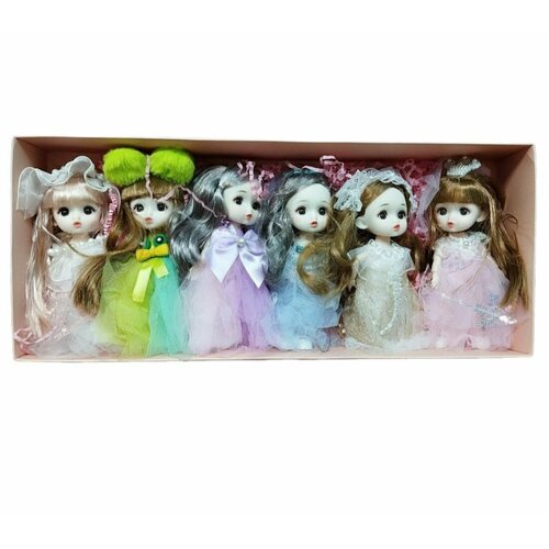 Набор шарнирных кукол 6 штук в подарочной упаковке, Бальные платья