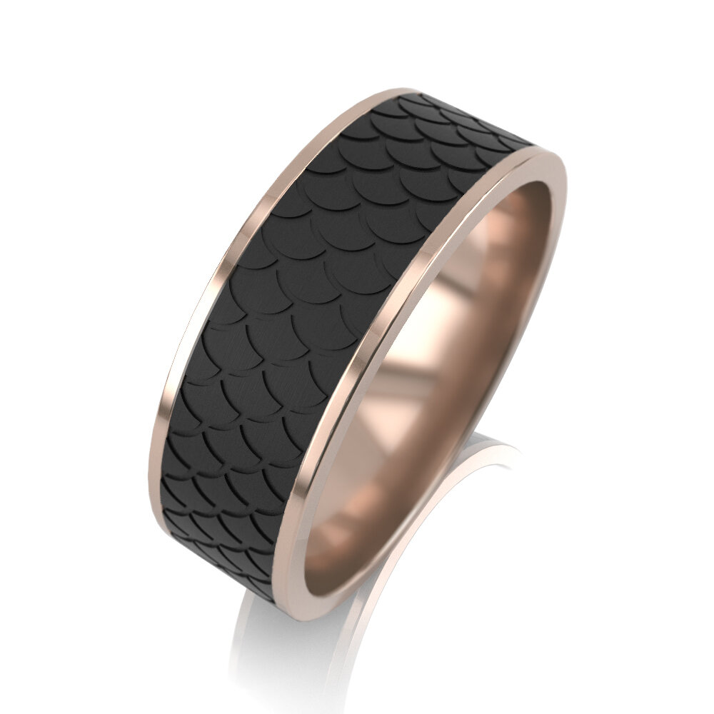 Кольцо обручальное, красное золото, 585 проба, карбон