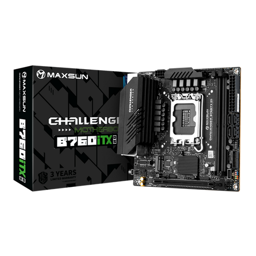 Материнская плата Maxsun MS-Challenger B760ITX D5 B760 LGA1700 2xDDR5 1xPCIEx16 2xM2 1xTypeC 2xUSB32Gen1 2xUSB20 2xUSB32Gen1 4xUSB20 2xNVMe 4xSATA3 25G1G 2xHDMI2xDP ITX 21490₽