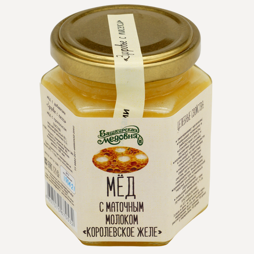 Изображение товара Мёд натуральный Башкирский цветочный с маточным молочком "Башкирская медовня" 250 гр стекло