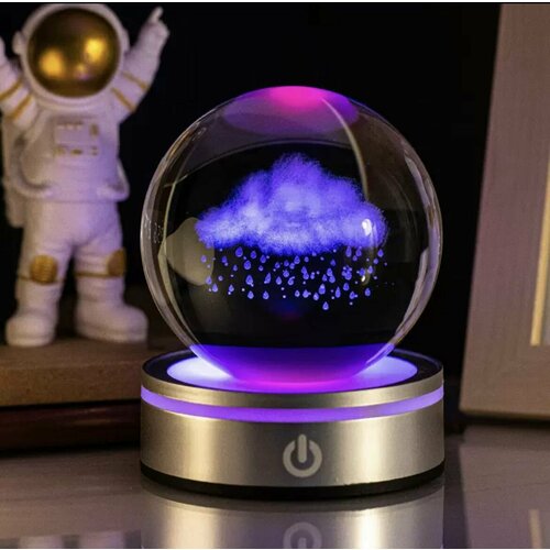 Светящийся стеклянный шар 3D Дождь, ночник для взрослых и детей / светильник для спальни и детской комнаты