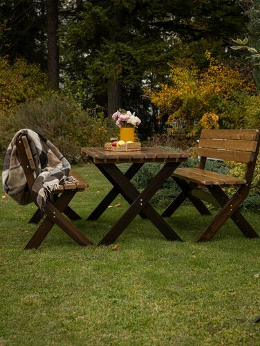 Изображение товара Садовая мебель фотон Эстер, стол + скамьи, дерево, массив сосны, уф-лак