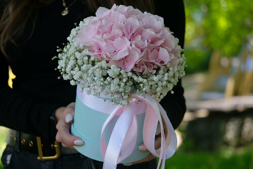 Изображение товара Композиция из гортензии в шляпной коробке