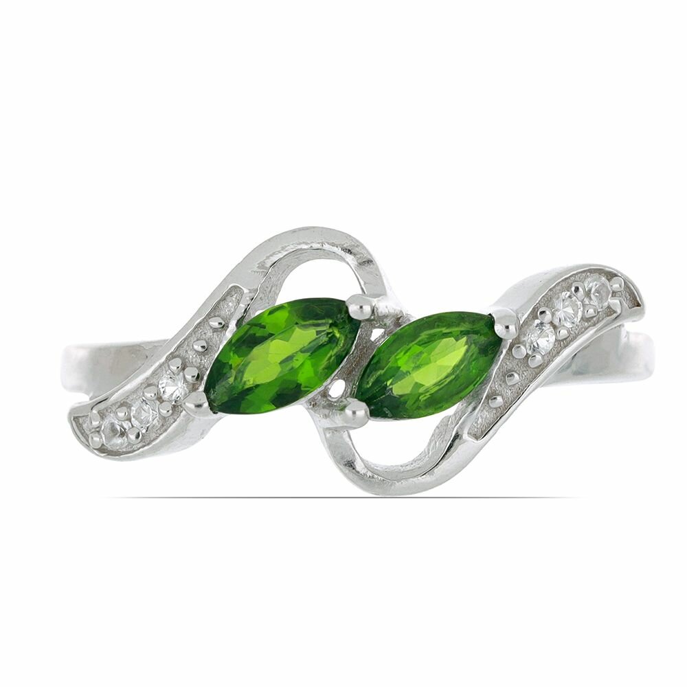 Кольцо, серебро, 925 проба, родирование, хромдиопсид, топаз