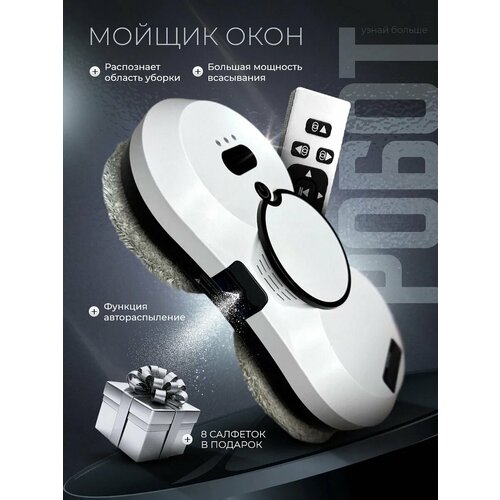 Робот-стеклоочиститель с автораспылением, с пультом, белый/черный