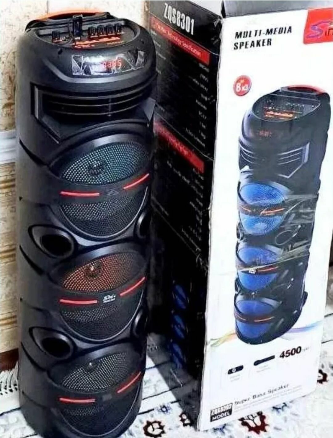 Беспроводная большая колонка с караоке (напольная настольная)ZQS-8302 (8"х3)/ портативная акустическая система bluetooth с LED-подсветкой