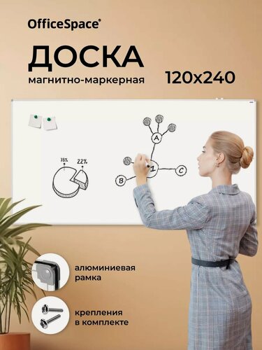 Изображение товара Доска для заметок OfficeSpace, 120x240см, магнитно-маркерное покрытие, белая