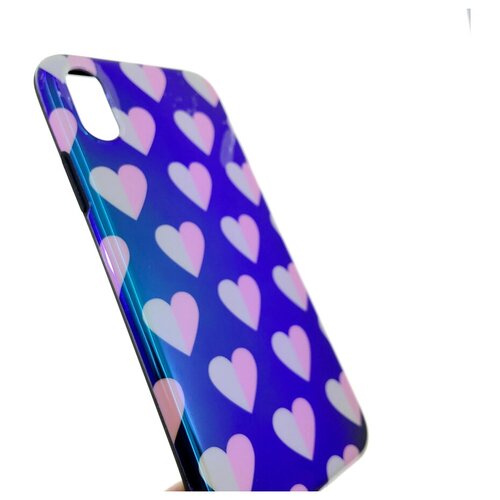 Чехол на смартфон iPhone X накладка силиконовая с глянцевым переливающимся покрытием и рисунком сердечек