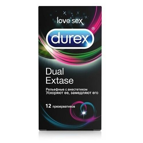 Презервативы Durex Dual Extase рельефные, с анестетиком 12 шт.