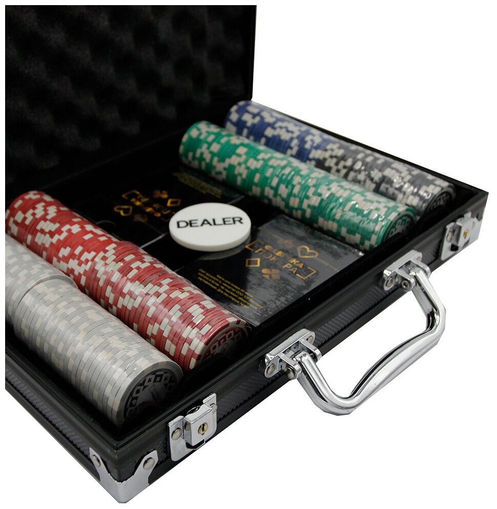 Фабрика Покера: Набор из 200 фишек для покера с номиналом в черном кейсе