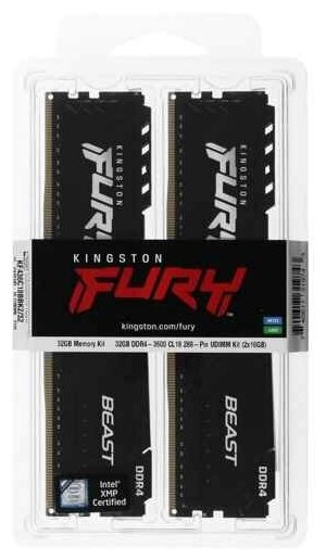 Оперативная память DIMM 32 Гб DDR4 3600 МГц Kingston Fury Beast (KF436C18BBK2/32) PC4-28800 2x16 Гб