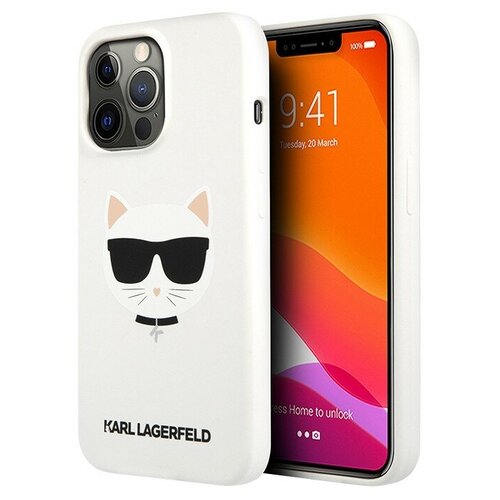 Чехол Karl Lagerfeld Liquid silicone Choupette Hard для iPhone 13 Pro Max, белый