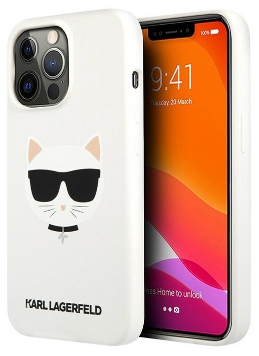 Чехол Karl Lagerfeld Liquid silicone Choupette Hard для iPhone 13 Pro Max, белый