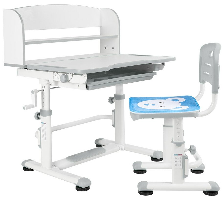 Комплект Anatomica Legare парта + стул + надстройка + выдвижной ящик белый/серый - фотография № 1