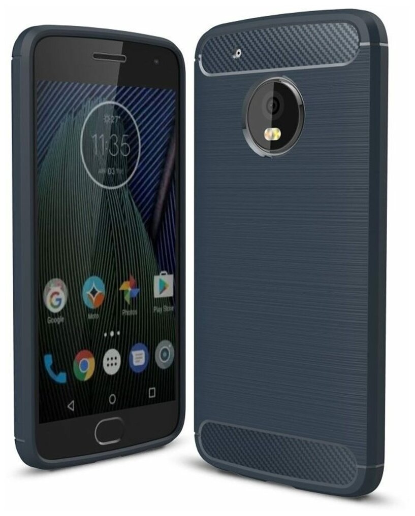 Чехол-накладка Carbon Fibre для Motorola Moto G5 Plus (темно-синий)