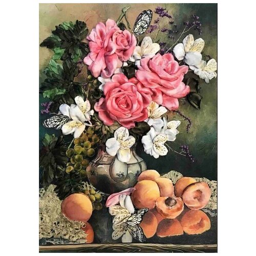 фото Набор для вышивания лентами каролинка "розы с фруктами", 27x35см