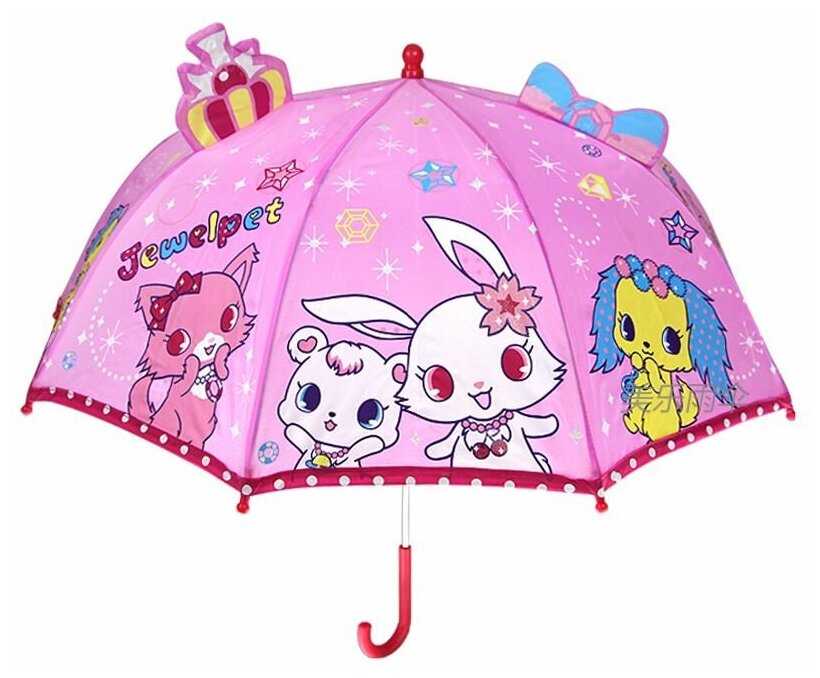 Зонтик детский объемный 3D, LACOGI, с ушками, мультгерои, Драгоценные зверюшки Jewelpet, розовый