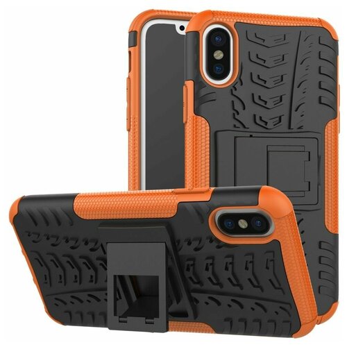 фото Противоударный чехол gsmin hybrid case для iphone x/xs силикон + пластик (оранжевый)