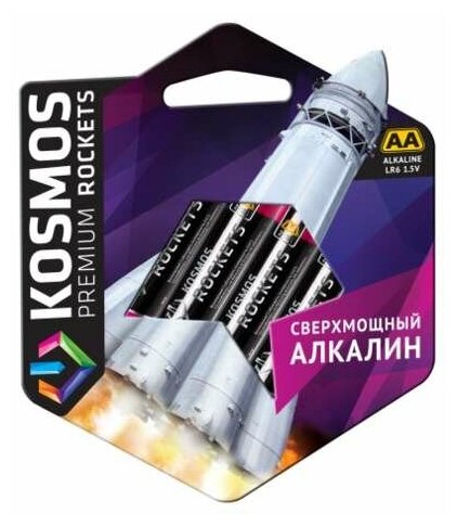 Элемент питания алкалиновый LR6 KOSMOS premium ROCKETS (блист. 4шт) Космос KOSLR6ROCKETS4BL ( 10 упак.)