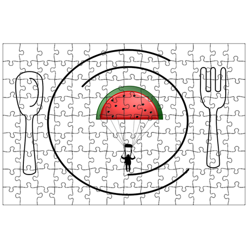 фото Магнитный пазл 27x18см."векторный дизайн еда, парашют, фрукты на тарелке вектор" на холодильник lotsprints