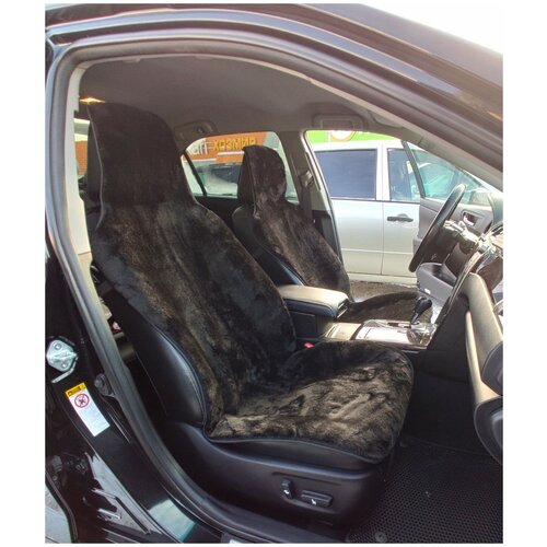 Goods Меховые накидки на сиденье автомобиля на тканевой основе / Меховые накидки на авто / Меховые накидки на сидения автомобиля / Меховые накидки на сиденья / Накидки на сидения автомобиля / Искусственный мех / Короткий ворс / На все модели авто / Черные 2 шт