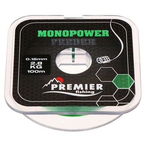 леска preмier fishing monopower feeder диаметр 0 45 мм тест 19 5 кг 100 м зелёная Леска Preмier fishing MONOPOWER Feeder, диаметр 0.16 мм, тест 2.8 кг, 100 м, зелёная