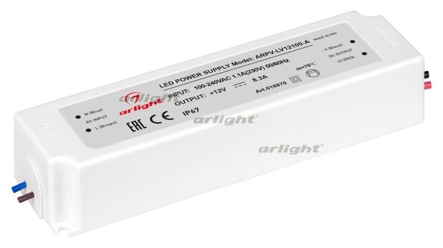 Блок питания ARPV-LV12100-A (12V, 8.3A, 100W) (Arlight, IP67 Пластик, 3 года)