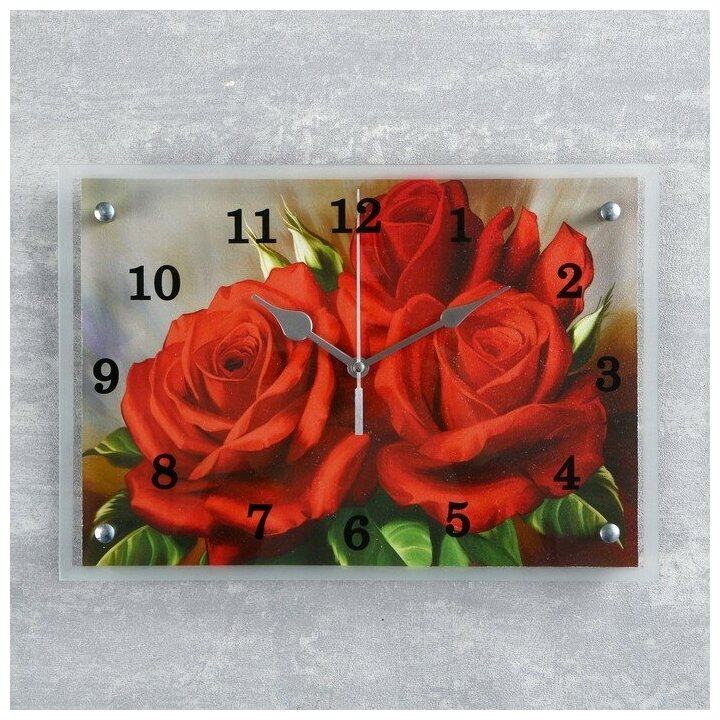 Часы-картина настенные, серия: Цветы, "Красные розы", 25х35 см 1222558