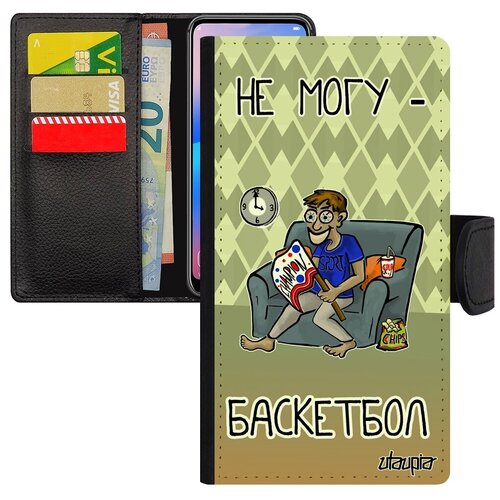 фото Необычный чехол-книжка для // xiaomi redmi note 6 pro // "не могу - смотрю баскетбол!" принт спорт, utaupia, зеленый