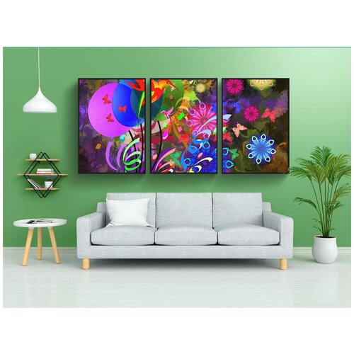 фото Набор модулных постеров для интерьера "аннотация, птица, надувные шарики" 60x90 см. в тубусе, без рамки lotsprints