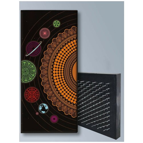 фото Доска садху / доска с гвоздями / доска для йоги / космос (планеты) - 96 / шаг 10мм чакра