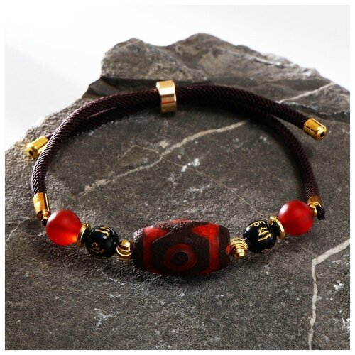 фото Браслет "бусина дзи" на шнурке, бочка, цвет коричнево-красный, d=7см queen fair
