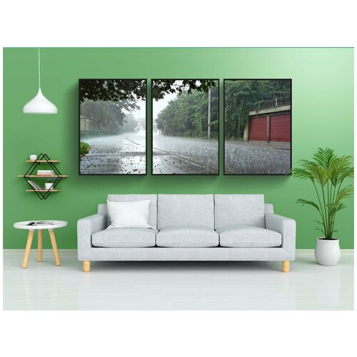 фото Набор модулных постеров для интерьера "дождь, капли дождя, вода" 60x90 см. в тубусе, без рамки lotsprints