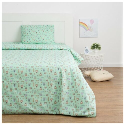 фото Детское постельное бельё экономь и я «миша» 1.5сп, цвет зелёный, 147х210±5см, 150х214±5см, 50х70±5см - 1шт