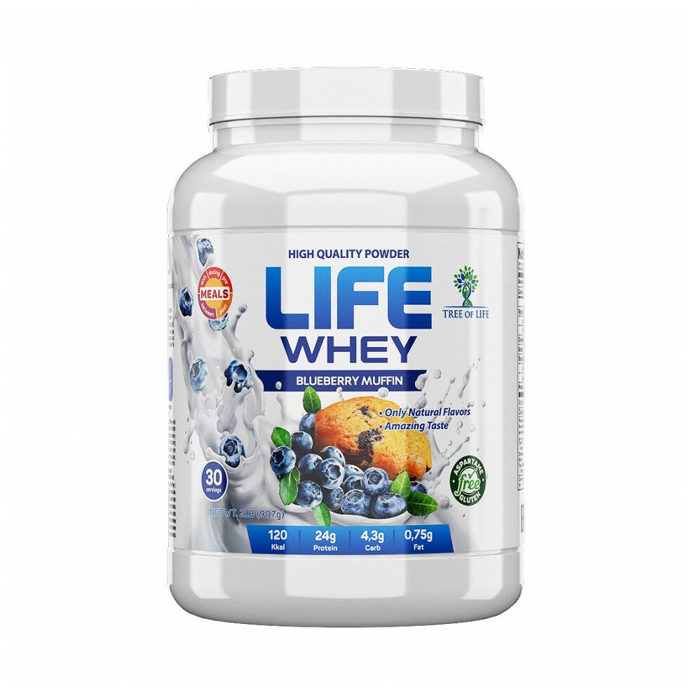 LIFE WHEY 907 gr, 30 порции(й), черничный маффин