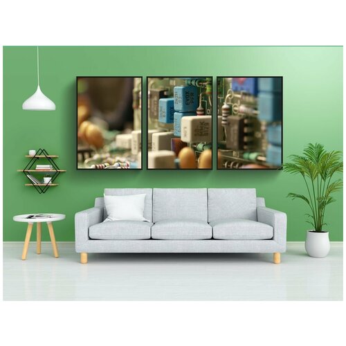 фото Набор модулных постеров для интерьера "электроника, техническое устройство, внутри монтажной платы компьютера" 60x90 см. в тубусе, без рамки lotsprints