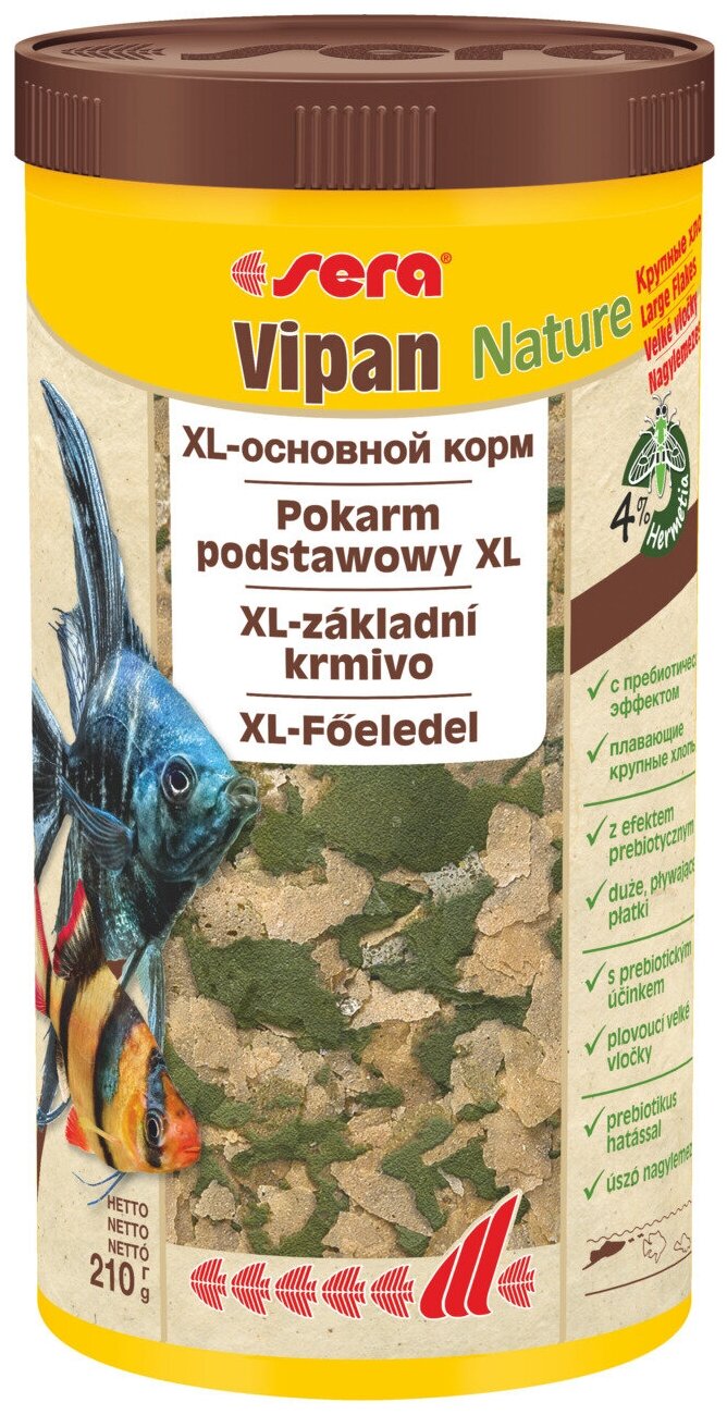 Vipan NATURE 1000 мл 210 г (крупные хлопья) Сера Корм для рыб основной в хлопьях S32285 - фотография № 2