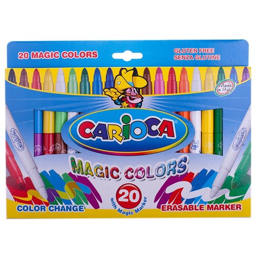 Набор фломастеров 18 цветов Carioca Magic Colors (линия 6мм, смываемые + 1 изменяющий цвет, 1 стирающий) картонная упаковка (41369)