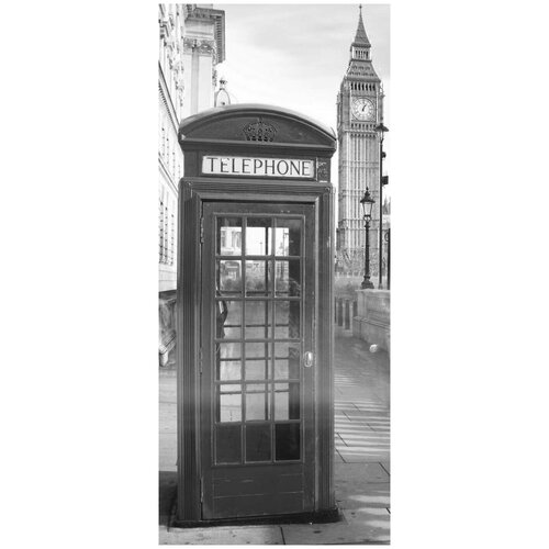Самоклеящиеся фотообои Лондон - Биг Бен и телефон, размер: 90x210 см, эффект: черно-белый самоклеящиеся фотообои биг бен лондон размер 90x210 см эффект сепия